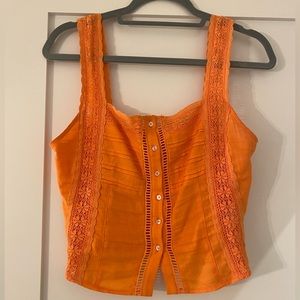 Free People Bright Orange Maggie Lace Tank